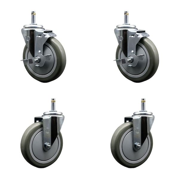 Service Caster 5'' Gray Poly Wheel Swivel 7/16'' Grip Ring Stem Caster Set 2 Brakes, 4PK SCC-GR20S514-PPUB-TLB-716138-2-S-2 - main